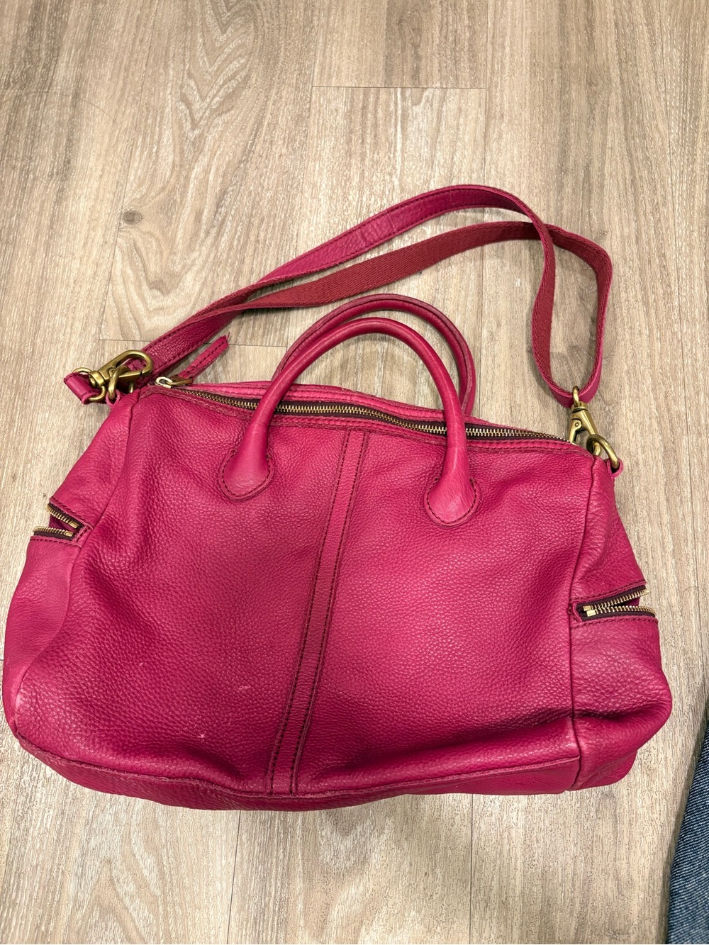 Fuchsia Leather Satchel Bag with Shoulder Strap